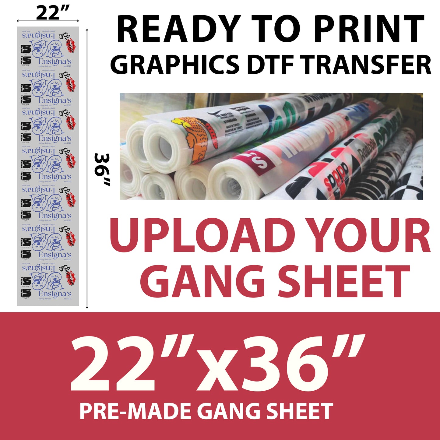 Print Ready Graphics DTF Transfer – 36x22 Inch Upload Your Own Gang Sheet