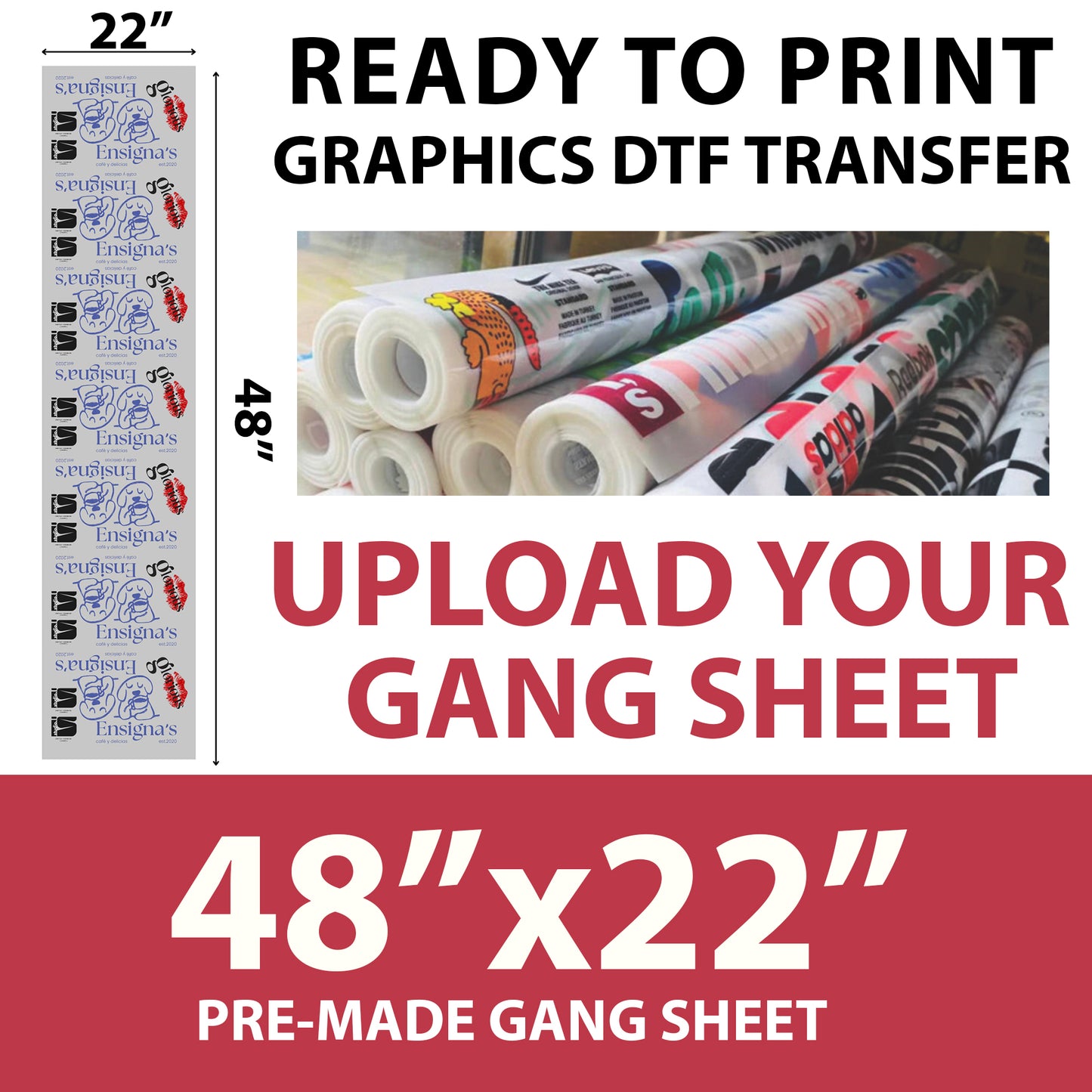 Print Ready Graphics DTF Transfer – 48×22 Inch Upload Your Own Gang Sheet