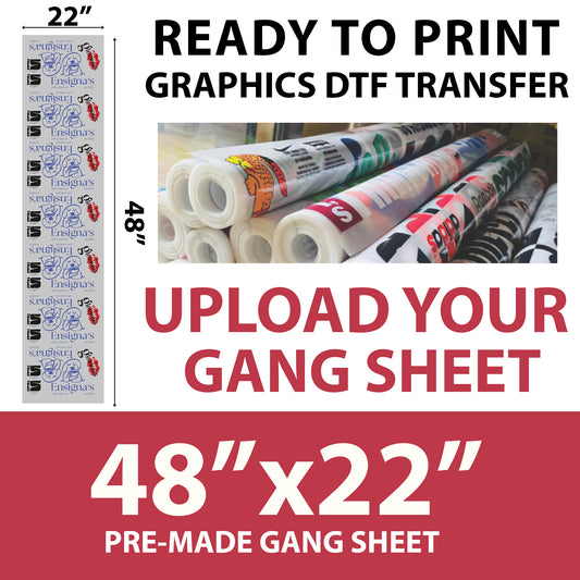 Print Ready Graphics DTF Transfer – 48×22 Inch Upload Your Own Gang Sheet