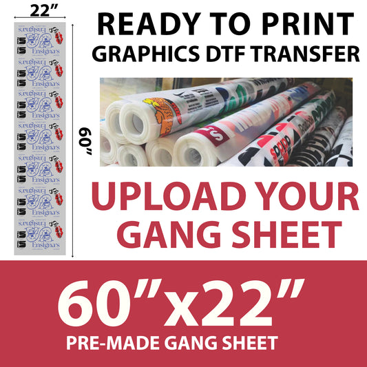 Print Ready Graphics DTF Transfer – 60×22 Inch Upload Your Own Gang Sheet