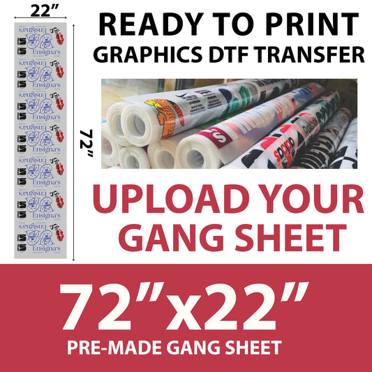Print Ready Graphics DTF Transfer – 72×22 Inch Upload Your Own Gang Sheet